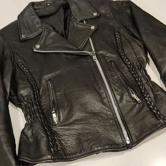 Gorgeous black leather motorcycle jacket size M with braided detail! - Picture 2 of 10